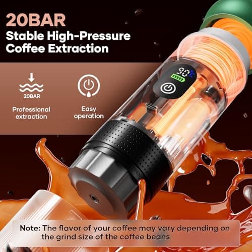 kejector Portable Coffee Maker Espresso Machine for Travel Nano Car Coffee Maker Compatible with Ground Coffee & Capsule for RV, Hiking Camping Office, Travel Espresso Maker Electric Green — view 2