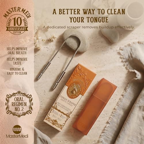 MasterMedi Tongue Scraper with Case Easy to Use Tongue Scraper for Adults, Tongue Cleaner for Oral Care & Hygiene (Single Pack (with Travel Case)) — view 2