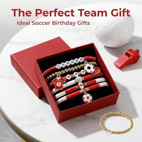 UPEOXT 7 Pcs Canada Soccer Bracelets, Stackable Beaded Wristbands for Women and Teens, National Team Fan Gear, Soccer Merchandise, Birthday Gifts for Football Accessory (7 Pcs) — view 3