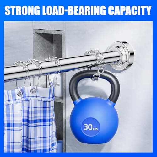Ausemku Shower Curtain Rod Tension - 32-80 Inch Never Rust Non-Slip Spring Tension Curtain Rod No Drilling Stainless Steel Curtain Rod Use Bathroom Kitchen（Silver） — view 3