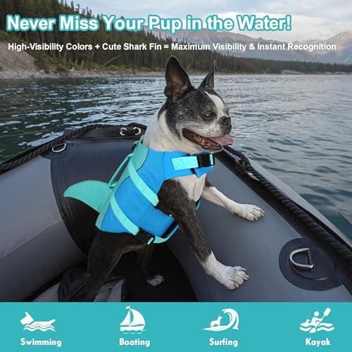 Dogcheer Dog Life Jacket, Cute Shark Dog Life Vest for Swimming Boating with Superior Buoyancy and Rescue Handle, Adjustable Puppy Floating Swim Vest for Small Medium Large Dogs - Pool Blue, S — view 7