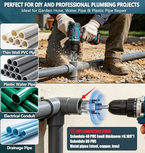 3PCS PVC Pipe Threader Kit, 1/2" 3/4" 1" Pipe Threading Tool Integrated Internal & External Threader with Hex Shank, Electric Drill Compatible Carbon Steel Thread Cutter for Plumbing Pipefitter Repair — view 4