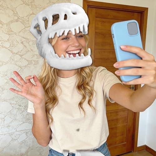 3D Dinosaur Skeleton Costume, Vivid Spine Extension & Skull Mask Wearable Outfit for Halloween Dino Cosplay (White) — view 4