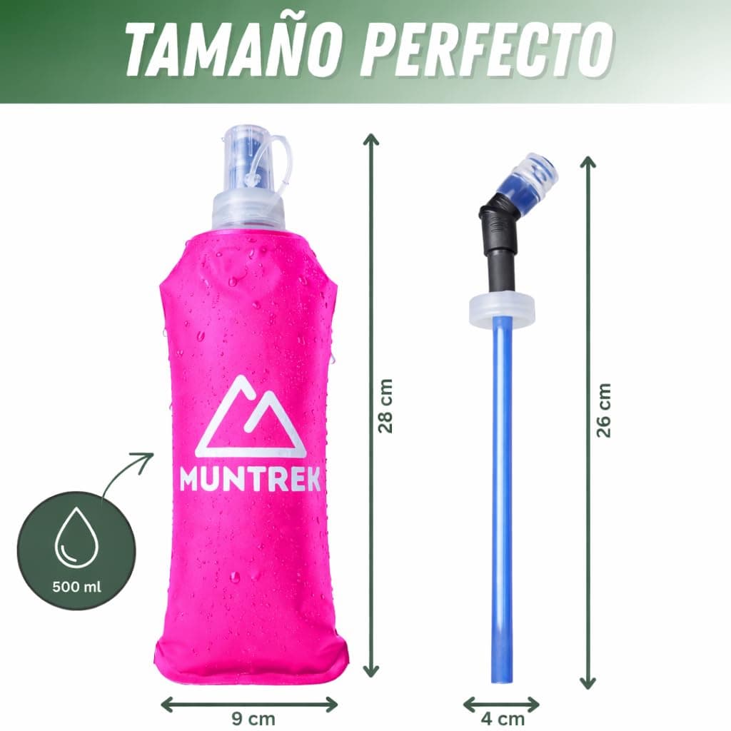 Soft Flask 500ml Pack de 2 con Pajita Extensible, Botellas Flexibles para Trail Running, TPU Sin BPA (Rosa) — view 2