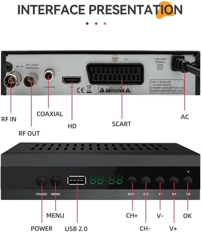 2025 Nuevo Español TDT Decodificador TV DVB-T T2 H265 HEVC FTA Full HD PVR, USB, HDMI, SCART, Sintonizador de TV Digital Terr — view 2