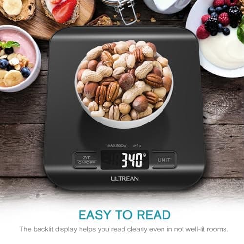 Ultrean Food Scale, Digital Kitchen Scale Weight Grams and Ounces for Baking and Cooking, 6 Units with Tare Function, 5kg/11lb (Batteries Included) (Black) — view 3