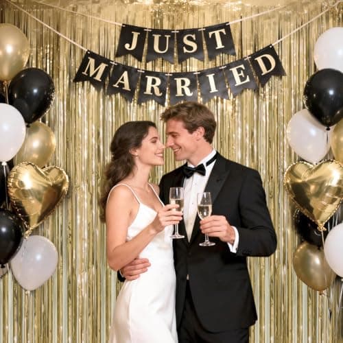 jijAcraft Champagne Gold Tinsel Foil Fringe Curtain, 3 Pack 3.2x6.5 Feet Light Gold Party Photo Backdrop for Bridal Showers Wedding Engagement Anniversary Birthday Graduation New Year’s Decorations — view 3