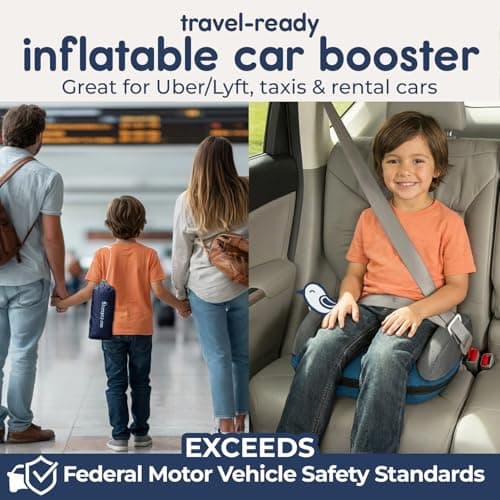 Hiccapop UberBoost Inflatable Booster Car Seat | Travel Booster Car Seat | Portable Booster Seat for Toddlers, Kids, Child (Navy/Gray)