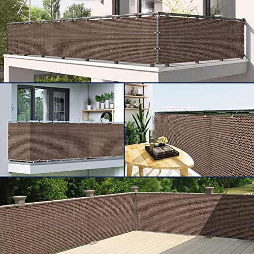 Duerer Balcony Screen Privacy Fence Cover 3' x 16.5' Brown Fence Netting Mesh Shade Cloth Fabric UV Protection for Apartment Balcony Railing Porch Outdoor, Backyard, Patio, Included Cable Ties Rope — view 6