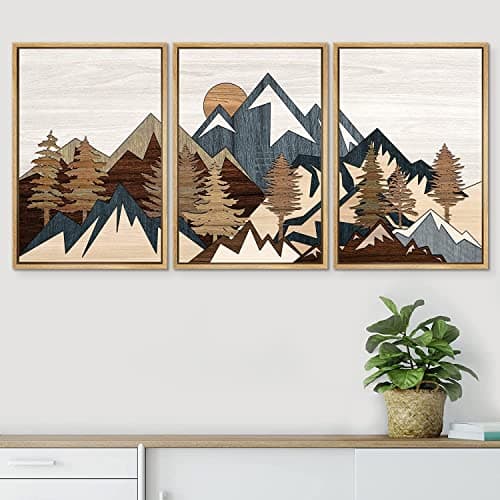 SIGNFORD Mountain Framed Wall Art, Abstract Wall Art, Rustic Wall Art, Forest Wall Art, Landscape Wall Art - 16"x24"x3 Panels — view 2