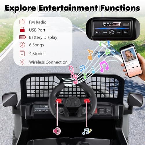Costzon Ride on Truck, 24V Ride on Toys for Kids, Electric Vehicle with Parent Remote Control, Music, Horn, LED Headlights & Spring Suspension, Kids Car for Boys & Girls Aged 3+ (Black,24V) — view 5