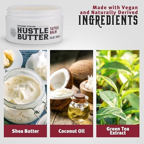 Hustle Butter Tattoo Aftercare 5oz Tattoo Balm, Heals + Protects New Tattoos and Rejuvenates Older Tattoos - 100% Vegan Tattoo Cream No-Petroleum — view 3