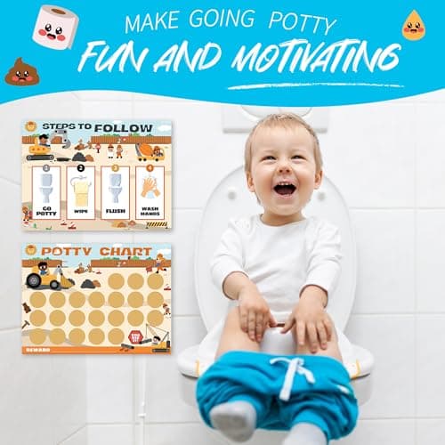 Potty Training Chart for Boys, Construction Theme, 8.3 x 11.2 inches, 10 Pack Chart with 5 Pack Reward Stickers