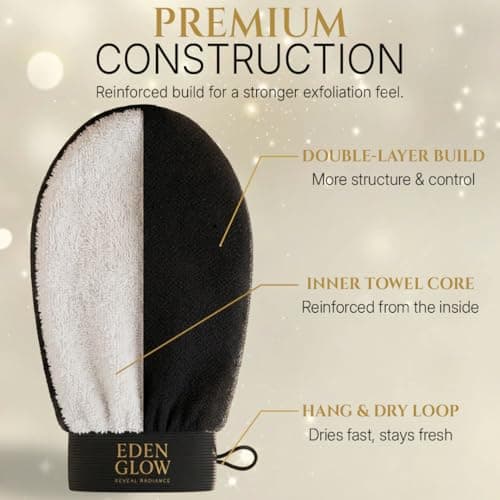 Exfoliating Bath Glove – Deep Body Exfoliation Mitt for Smooth, Radiant-Looking Skin – Reusable & Gentle - Pack of 1 Black - Eden Glow — view 5