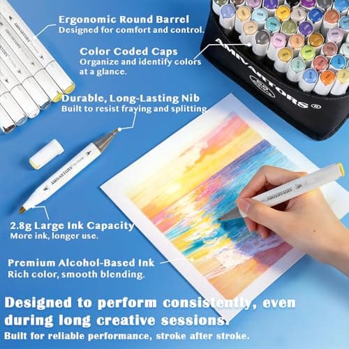 80 Colors Alcohol Markers Dual Tip Set, Chisel & Fine, 2.8g High Ink Capacity, Easy Blending Art Markers for Artists, Adults Coloring, Sketching, Drawing, Illustration & Painting with Carrying Case — view 3