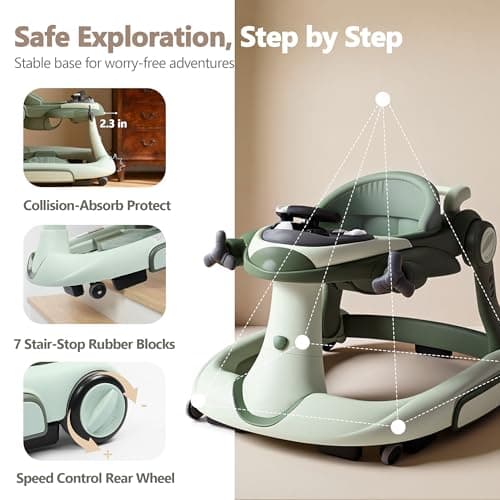 Kinder King 8-in-1 Baby Walker with Music & Lights, 3 Level Adjustable Height, Foldable Toddler Walker with Speed Adjustable Wheels, Easy to Clean, Baby Walkers for Boys & Girls 6-18 Months — view 4