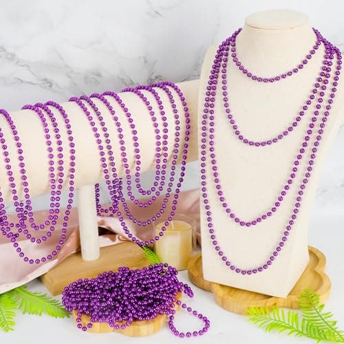 Huskein 12 PCS Purple Mardi Gras Beads, 33" Mardi Gras Beads Bulk, Purple Bead Necklace, Mardi Gras Favors Accessory Set, Round Beads Necklaces for Mardi Gras Carnival Celebrations — view 3