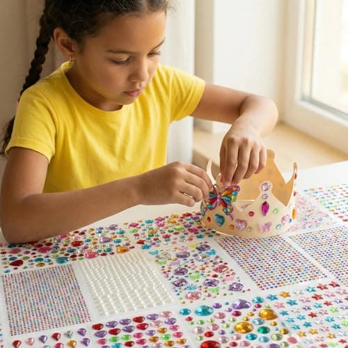 Gikboup 3521 Pieces Self Adhesive Jewels for Crafts, Gems Stickers for Kids, Flat Back Plastic Fake Jewels for Scrapbook Supplies and face gems — view 7