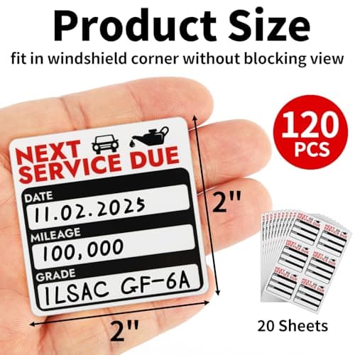 Mkobon 120 Pcs 2x2 Inches Oil Change Stickers, Next Service Due Sticker for Windshield, Strong Adhesion and No Residue, Clear Decals Labels for Car Auto Vehicles Window