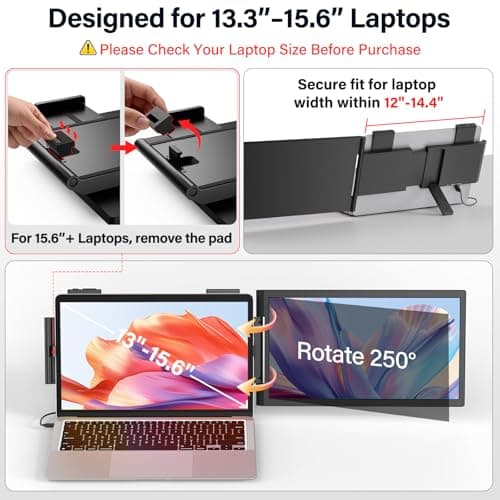 MAGICRAVEN Laptop Screen Extender, 15.6" 1080P IPS Portable Monitor, Travel Monitor for 13-15.6" Laptops with USB-C/HDMI Port, Plug and Play Attachment Screen for Windows/Mac/Android/Switch/PS5/Xbox