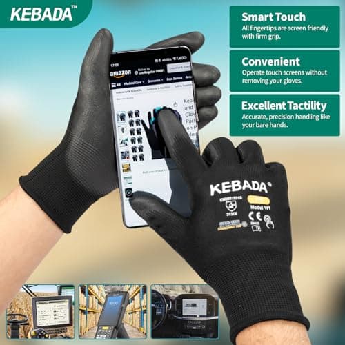 Kebada Safety Work Gloves,120 Pairs Bulk Pack, Touchscreen, PU Coated, Ideal for Warehouse, Construction, Gardening and Mechanics, Black, X-Small — view 2
