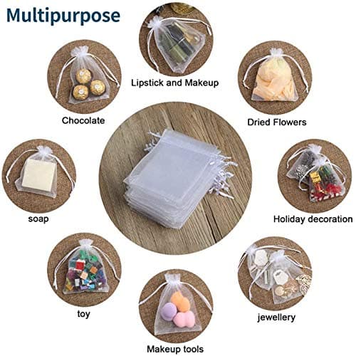 Bezall 50Pcs White Organza Bags 3x4 Inch, Sheer Wedding Party Favor Bags with Drawstring, Jewelry Gift Bags Christmas Candy Pouches — view 5