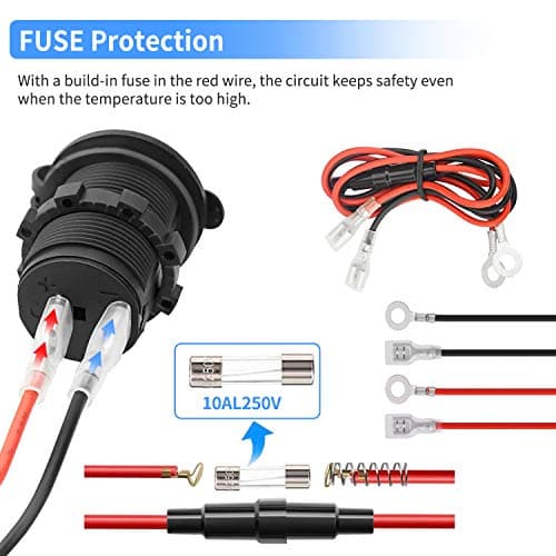 12V Car Cigarette Lighter Socket Waterproof and Dustproof plug socket for Car Truck Motobike Boats Marine ATV, with Fuse & 60cm Cable (Black-1PCS) — view 2