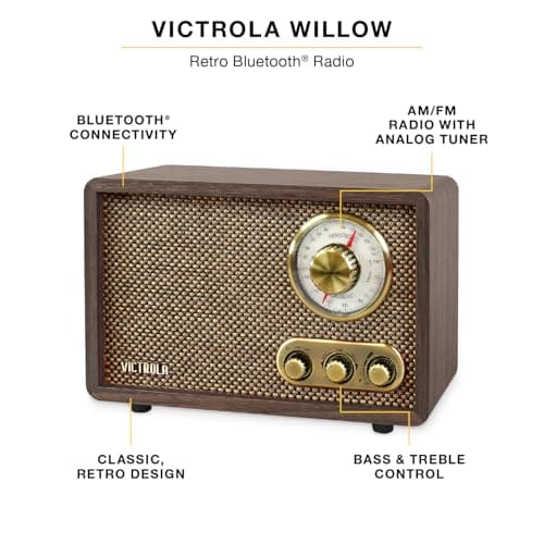 Victrola Willow - Retro Wood Bluetooth Radio, AM/FM - Walnut