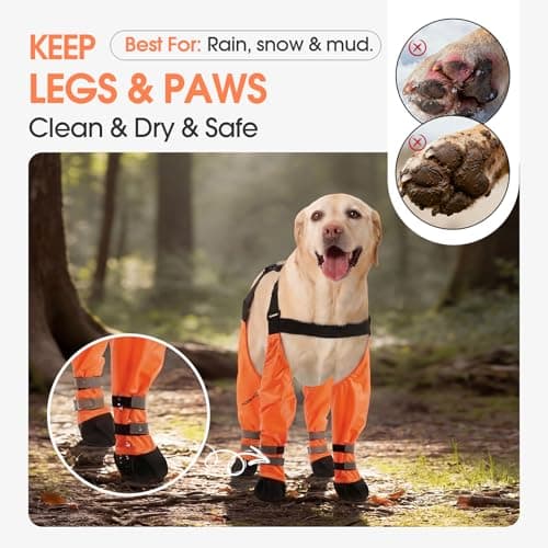 Pezluxe Dog Suspender Boots, Waterproof Anti-Slip Dog Rain Boots with Adjustable Strap for Small Medium Large Dogs, Reflective Dog Shoes with Suspenders for Outdoor Walking,Rain Snow Hiking, Orange,L — view 3