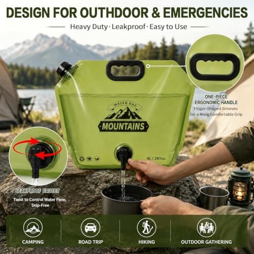 TiddieBair 2Pack Camping Water Container 2 Gallon Collapsible Water Jug with Spout - Reusable Plastic Flasks, Foldable Empty Gallon Jug for Water Storage, Water Bag for Outdoor Hiking Emergency Prep
