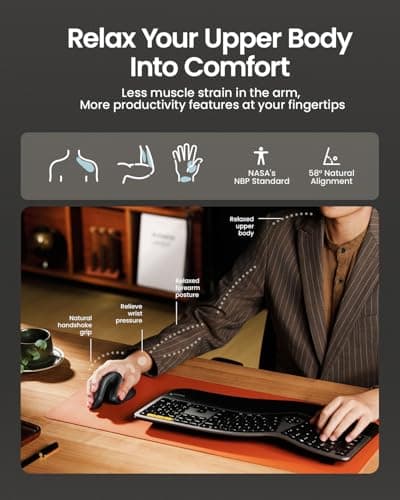 ProtoArc Ergonomic Mouse, EM11 NL Bluetooth Rechargeable Wireless Vertical Mouse, 3 Multi-Device Connectivity for Computer/PC/Laptop, 2.4GHz USB-A Optical Mice for Windows, Mac OS, Black — view 4