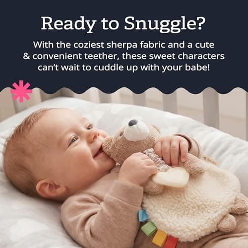 Itzy Ritzy - Itzy Lovey Including Teether - Baby Lovey with Teether, Textured Ribbons & Dangle Arms - Features Crinkle Sound, Sherpa Fabric and Minky Plush (Bear) — view 4