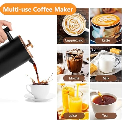 Meelio Small French Press Coffee Maker 350ml/12oz, Black Stainless Steel Double-Wall Insulated, Included 2 Extra Filters and 1 Coffee Spoon (1 Cup) — view 5