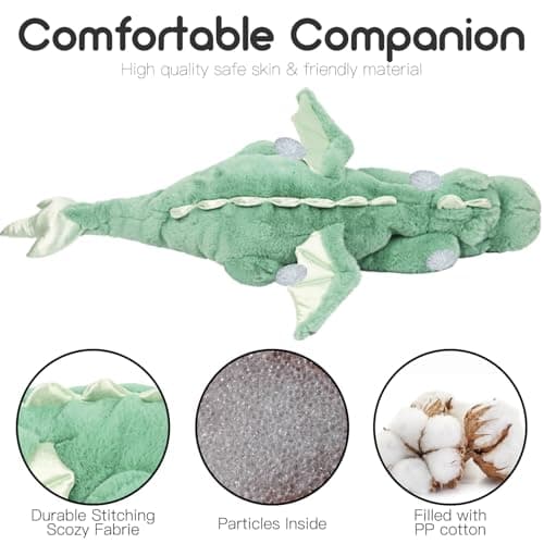 ARELUX Large 36in Cute Dragon Stuffed Animals Plush Toy,Soft Green Pterosaur Plushie Giant Fuzzy Dinosaur Pillow Plushies with Wings Cuddly for Friends Family Member — view 3