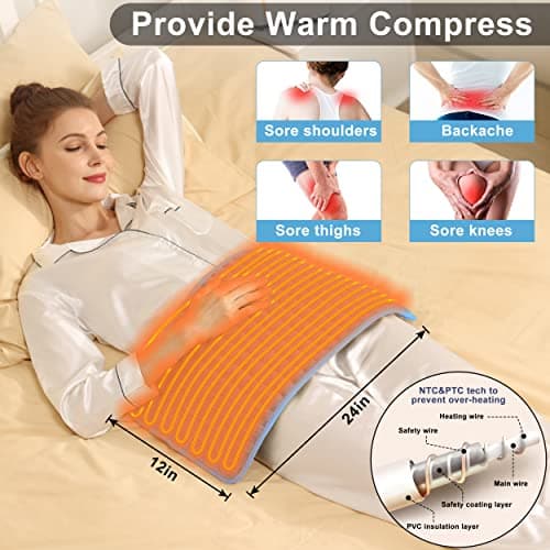 Heating Pad Electric Heat Pad, Hot Heated Pad,Moist Heat Heating Pad Moist and Dry Heat,Multiple Temp and Timer Settings (Blue, 24"X12")