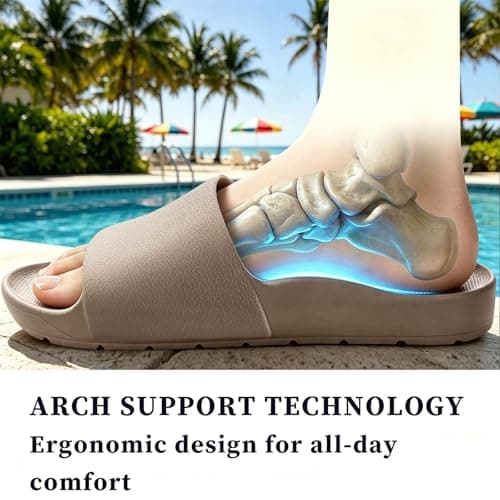 GETOEU Unisex Arch Support Waterproof Non-Slip Shower Pool Slides,Brown — view 4