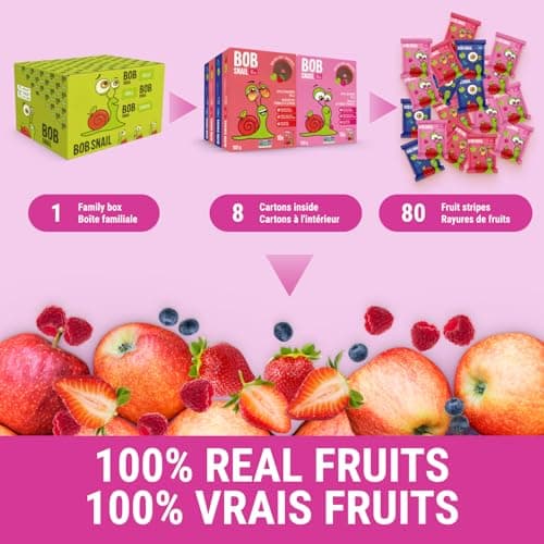 Bob Snail Fruit Roll Ups – Healthy Sweets Snacks, Real Dried Fruits, No Added Sugar, Vegan, Nut Free, Candy for Adults, Kids, with Blueberry, Raspberry, Strawberry – Bulk gift Box 80 pcs Rolls, 800g — view 4