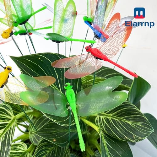 Eiarrnp 3D Decorative Dragonfly Garden Stakes Dragonflies Garden Decorations for Yard Patio Lawn Plant Flower Pot Decor, 12 Pcs