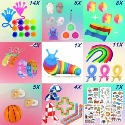 80 Pack Fidget Toys Set,Pop It Relieves Stress and Anxiety Sensory Fidget Toy for Children Girls Adults, Gift for Birthday Party Favors, Classroom Rewards Prizes, Carnival, Piñata Goodie Bag Fillers — view 2