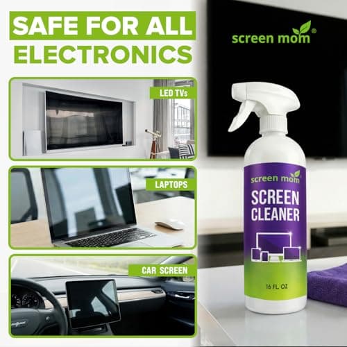 Screen Mom Screen Cleaner Spray and Microfiber Cloth 16oz Screen Cleaner Spray and Wipe for TV, Laptop, Computer, Phone, iPad, Car Screen Cleaning Kit Electronic Cleaner Spray