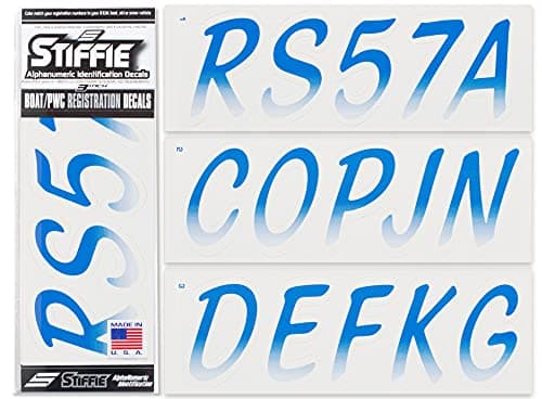 STIFFIE Whipline Blue/White 3" Alpha-Numeric Registration Identification Numbers Stickers Decals for Boats & Personal Watercraft