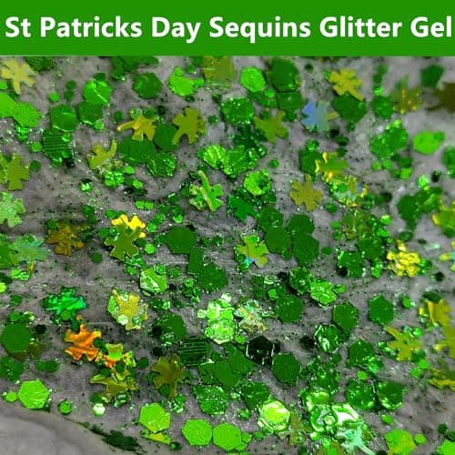 Go Ho Shamrock Face Body Glitter,St Patricks Day Hair Glitter Makeup,Self Adhesive Holographic Green Chunky Sequins Glitters,Irish Festival Four Leaf Clover Green Accessories — view 5