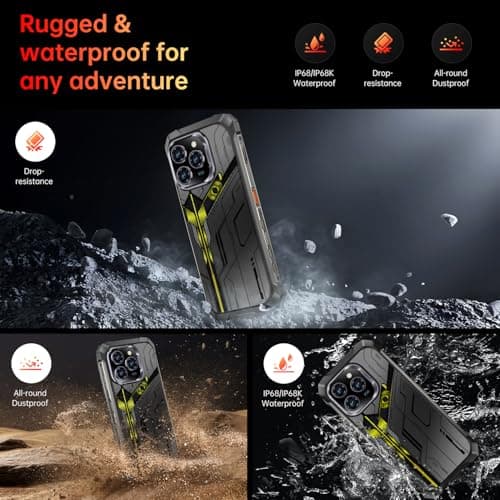 Huness 16 Ultra 32+1TB Rugged Armor Unlocked Cell Phone,Smartphone 6.99" HD Screen Android 15 Battery 22000mAh Unlocked Phone (Black, A_32+1TB) — view 2