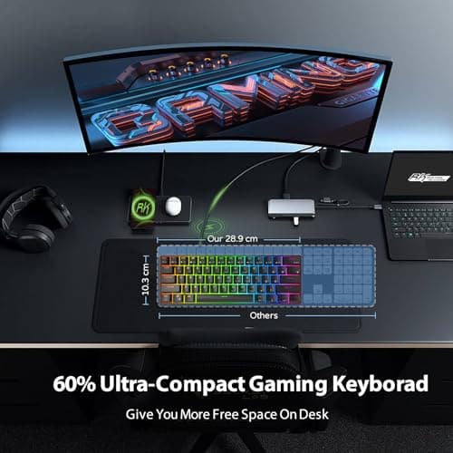 RK ROYAL KLUDGE RK61 Wired 60% Mechanical Gaming Keyboard Programmable QMK/VIA RGB Backlit 61 Keys Ultra-Compact Hot Swappable Red Switch Black — view 4
