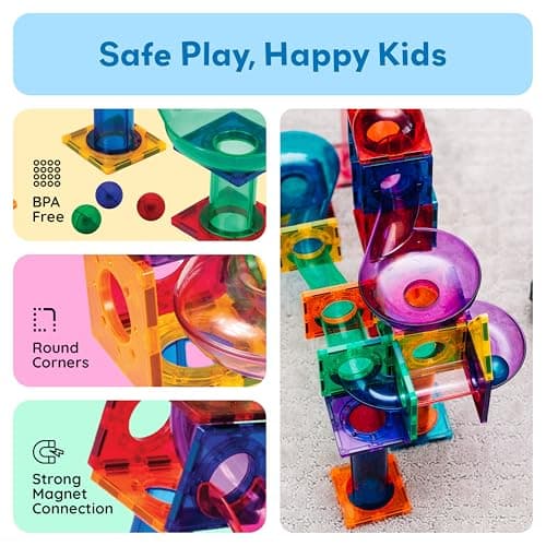 PicassoTiles Marble Run 100 Piece Magnetic Tile Race Track Toy Play Set STEM Building & Learning Educational Magnet Construction Child Brain Development Kit Boys Girls Age 3 4 5 6 7 8+ Years Old Toys — view 3