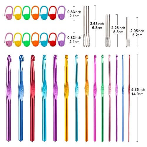 Vodiye 14 Sizes Crochet Hooks Set 2.0–10.0mm, Colorful Metal Crochet Needles, Ergonomic for Comfortable Crocheting — view 4