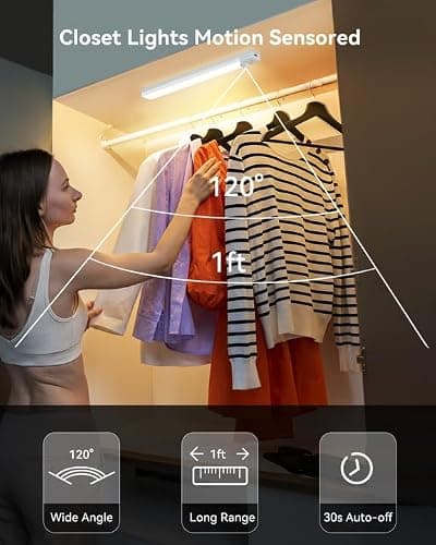 Rihvy Under Cabinet Lights 8 Inch 3-Pack, Rechargeable Battery Operated Motion Sensor Light Indoor, Dimmable Closet Lights, Wireless Under Counter Lights for Kitchen, Stairs — view 2