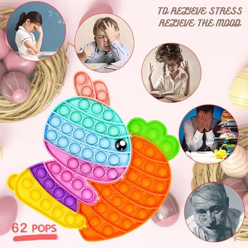 Easter Bunny Poppers, Bunny Carrot Pop Bubble Fidget Sensory Toy, Puzzle Popper, Easter Gifts for Kids,Toddler, Easter Basket for Toddlers Girl, Easter Toys, Stocking Easter Basket Stuffers (Rainbow) — view 6