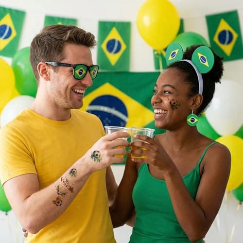 Maillarden 2026 World Cup Party Fan Accessories Set, Includes Headbands, Earrings, Tattoo Stickers and Novelty Glasses (BRA) — view 3