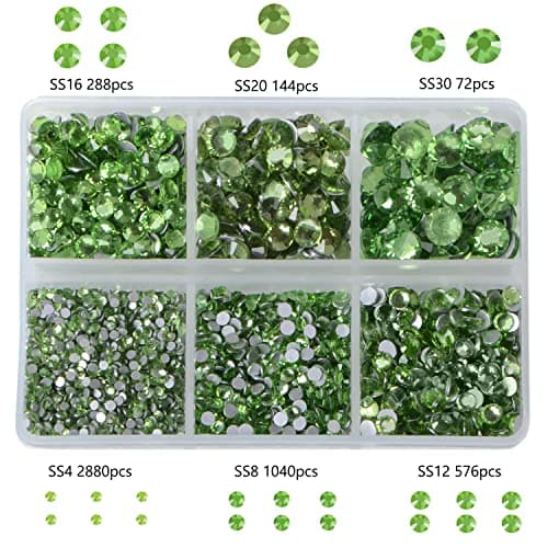 Bymitel 5000 Pieces 6 Mixed Sizes Glue Fix on Glass Rhinestones Round Crystal Gems Flatback for DIY Jewelry Making with one Picking Pen(6-Sizes 5000PCS, Peridot) — view 3